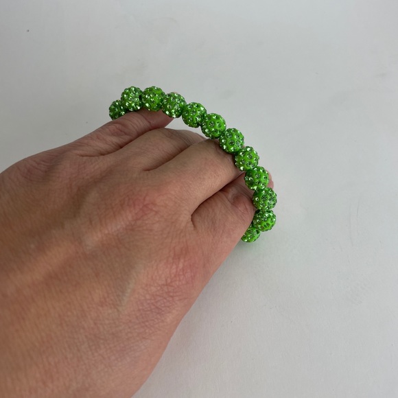 Lime Green Disco Ball Rhinestone Elastic Bracelet - Picture 2 of 4